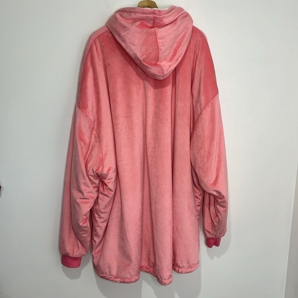 Oversized Blanket Sweatshirt Hoodie Pink Velvet and White Faux Sherpa OSFM - Picture 3 of 16